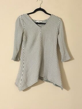 Chaus Black & White Asymmetrical Striped V-Neck Dress